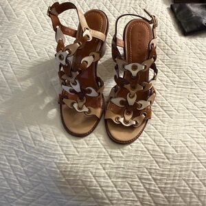 Coach Tan and White Strappy Sandals